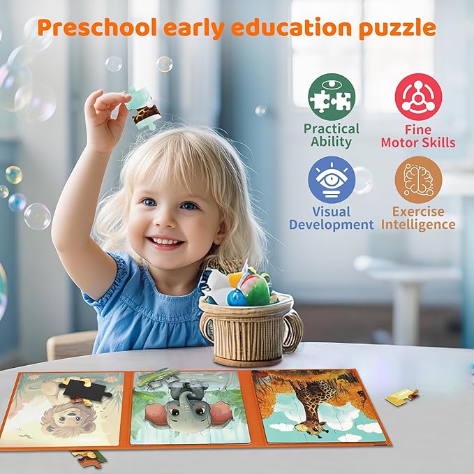 Puzzles for Kids Ages 3-5 36PCS-3 Animal Themes Magnetic Puzzles for Kids 4-6 Travel Puzzle for Airplane/Car/Road Trip/Gift Toys for 3 4 5 6 Year Old Girls and Boys