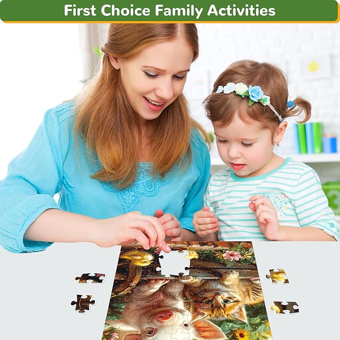 100 Piece Puzzles for Kids Ages 4-8, Cat Pig Kids Puzzles 100 Piece Ages 4-6 6-8 8-10 Animal Floor Jigsaw Puzzle Educational Puzzle Toys Preschool Birthday Gifts for Boys and Girls
