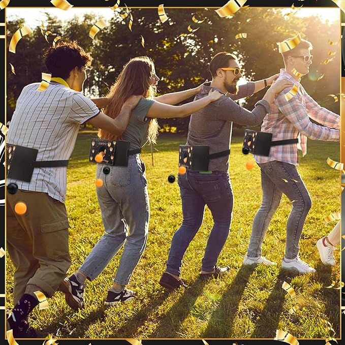 4 Sets Birthday Swing Shaking Balls Game Set Included 4 Shake Boxes and 4 Black Belts with 80 Balls Funny Twerk Ball Games for Outdoors Indoors Family Activities