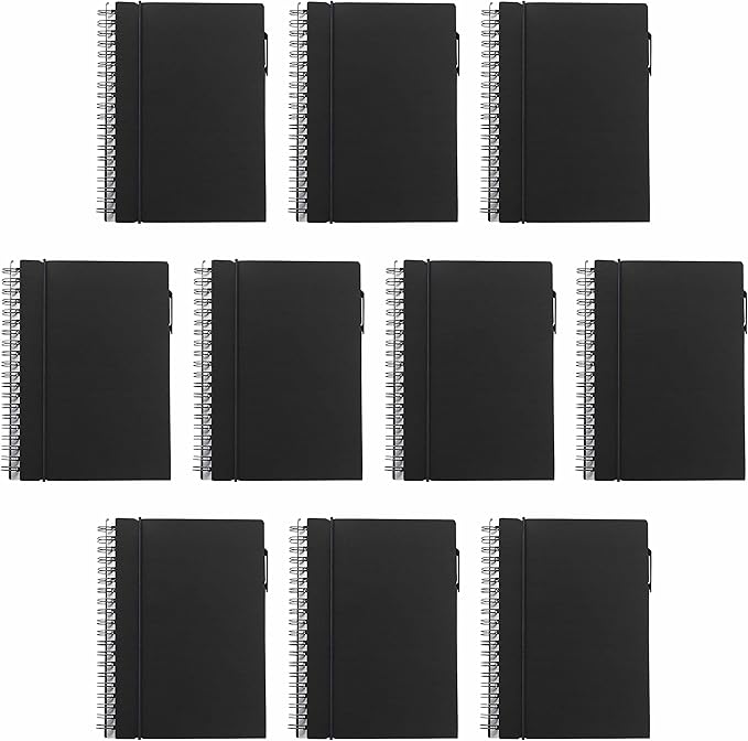 DISCOUNT PROMOS Spiral Notebooks with Elastic Closure Set of 10, Bulk Pack - Perfect for School, Office, Business and More - Black