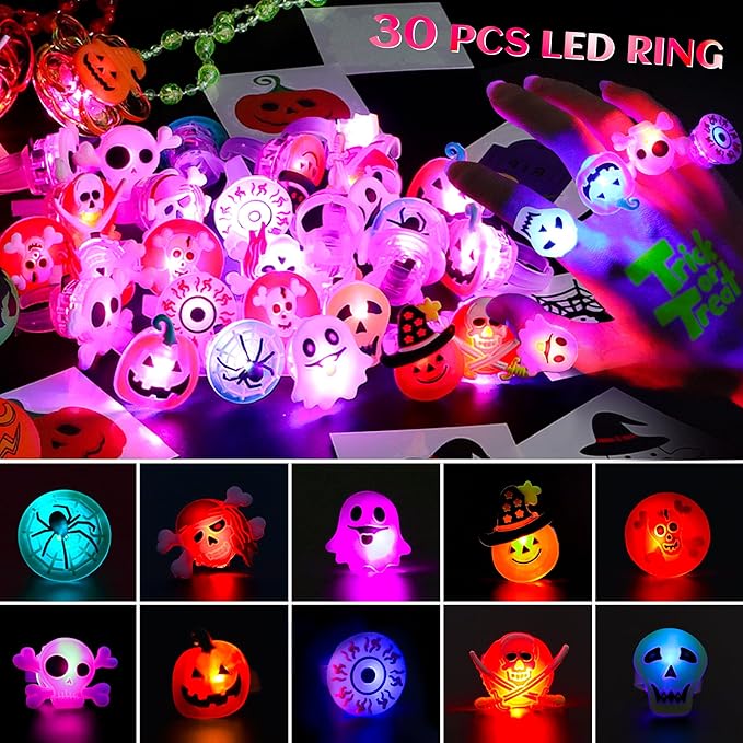 78 PCS Halloween Party Favors for Kids, Halloween Glow in The Dark Toys Bulk Light Up Rotating Necklaces Bracelet LED Rings Halloween Treats for Classroom Prizes Goodie Bag Fillers Trick or Treat Toy
