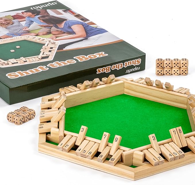 ropoda Shut The Box Game, Upgraded 1-6 Player Wooden Board Games for Adult and Kids, Shut The Box Dice Game -Addition Training, Fun for Family Game Night