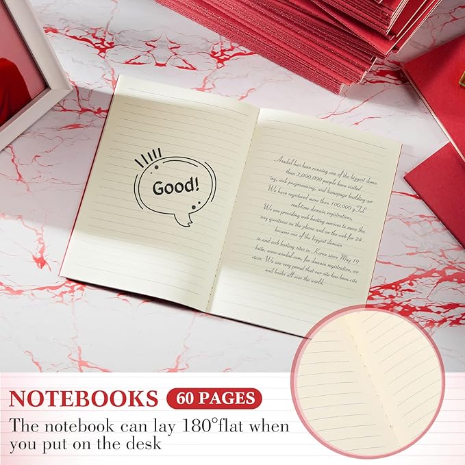 Sepamoon 150 Pack Kraft Notebook Journals 5.82 Inch x 4.13 Inch A6 Journal Softcover Notebooks Bulk for Kids Student Writing Sketch Travel Office Notepad with 48 Pages 24 Sheets, Lined (Red)
