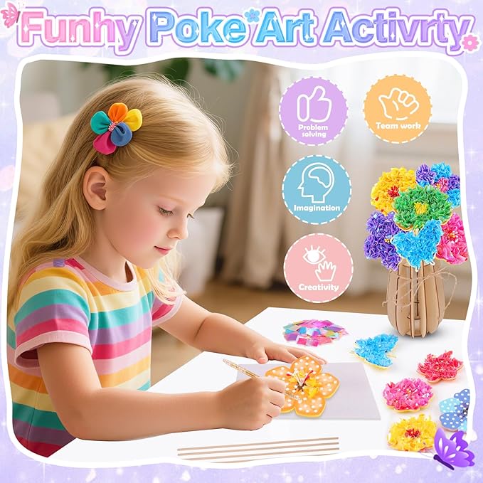 nicknack Poke in Art Kits for Girls with Flower Butterflies Arts and Crafts for Kids Age 4-12 DIY Craft Kits Activity Birthday Gifts