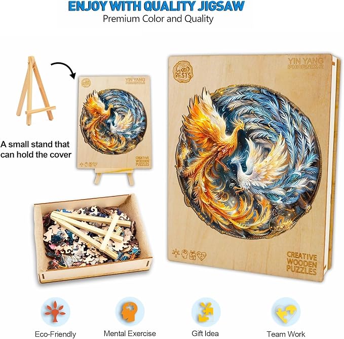 Wooden Puzzles for Adults, 300 Pieces Phoenix Puzzles, Wooden Adult Puzzles, Unique Jigsaw Puzzles Gifts for Puzzle Lover (L-13.3 * 13.3in)