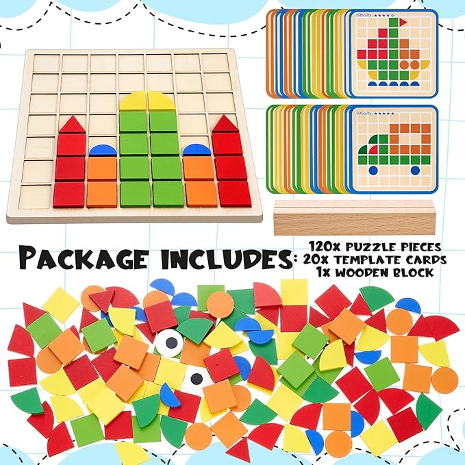 Soulchen 120 Pcs Wooden Matching Puzzle for Elderly Dementia, Colorful Shape Memory Building Blocks, Occupational Therapy Activities for Alzheimers Patients, Senior Care Gift Nursing Home Thanksgiving