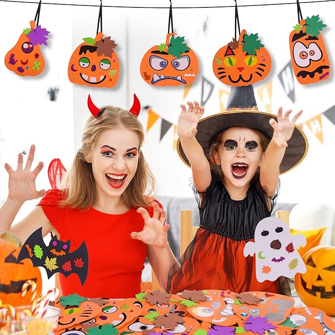 33Sets Halloween Fall Pumpkin Foam Craft DIY Kit with Ghost Spider Bat,Witch Crafts Gifts for Kid,Kids Halloween Party Favors Pumpkin Decoration Supplies Lantern Art Project Classroom Activity