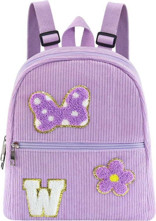 2 3 4 5 6 Year Old Girl Gifts Chenille Initial Mouse Bow Mini Backpack, Corduroy Toddler Backpacks Christmas Birthday Gifts for Girls 2-4 5-6, Purple Mini Diaper Bag Must Haves for Park Travel W