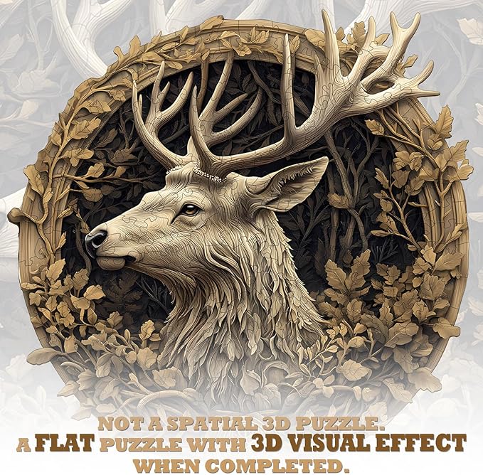 Wooden Puzzles for Adults, 3D Vision Effect Deer Wooden Jigsaw Puzzles Unique Shape Advanced Wood Puzzle Adult, Flat Puzzle Fathers Birthday Family Game (13.4 * 13.2in 295pcs)