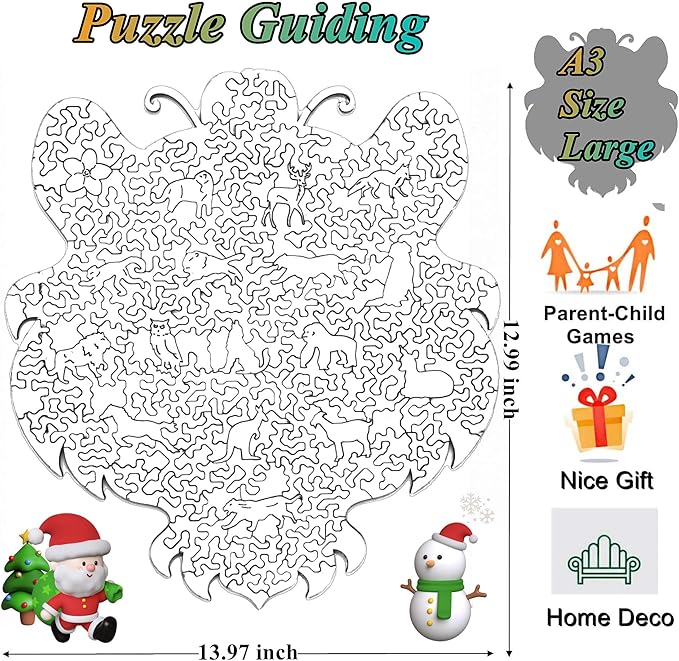 Wooden Jigsaw Puzzle for Adults,Tiger Animals Shaped Magic Puzzle Pieces Best Gift for Adults,Can be Used as a Cool Mouse Pad,220pcs,(13.97 * 12.99 inches)