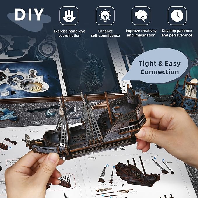 Book Nook Kit, DIY Doll House Booknook, Miniature Kit for Bookshelf Doll Houses for Adults Teen Halloween, 3D Wooden Puzzle Bookends with Led Light and Dust Cover (Sirens Song)