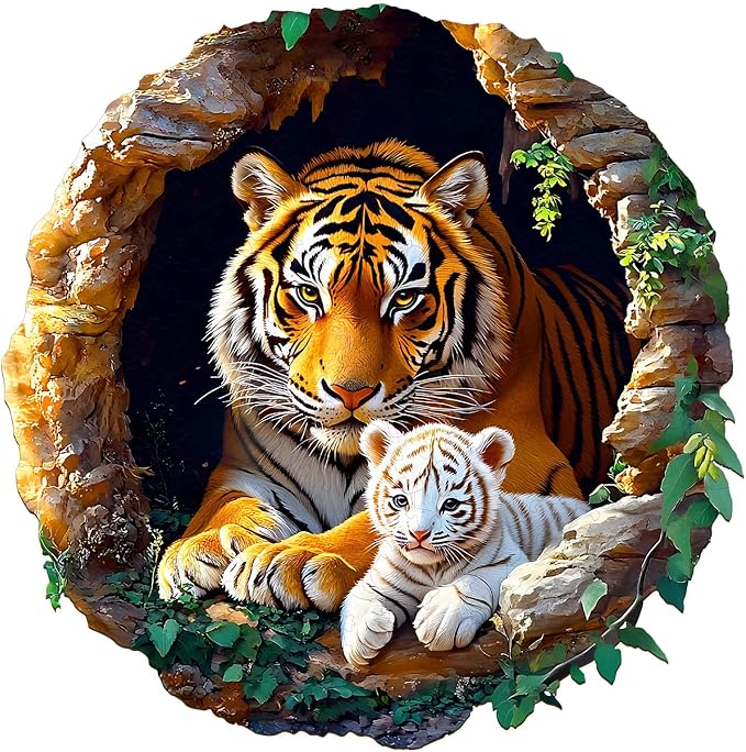 Wooden Puzzles for Adults, Wooden Jigsaw Puzzles for Adults Kids, 3D Tiger Family-1 Unique Animals Shaped Wood Puzzles Adult, Birthday Gifts for Friends Family Game, Home Decor(8.5 * 8.5in 100pcs)