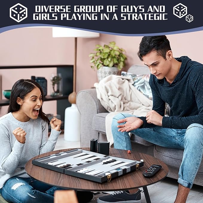 Froggod 15 inch Backgammon Sets for Adults - Classic Board Game for Adults - Portable Travel Backgammon Set for 2 Players - Perfect Adult Board Games for Gifts & Family Fun(Gray)