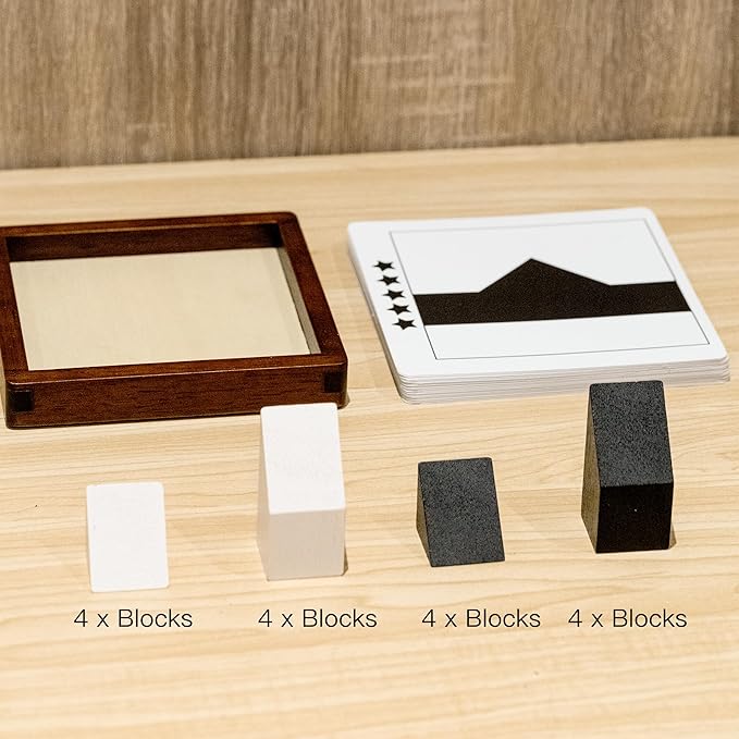 Wooden Hidden Blocks Puzzle Game - 80 Brain Challenges with Solid Wood Box & Deluxe Black and White Pieces, 3D Logic & Spatial Thinking Tabletop Toy, Perfect for Family Fun & Creative Gifts