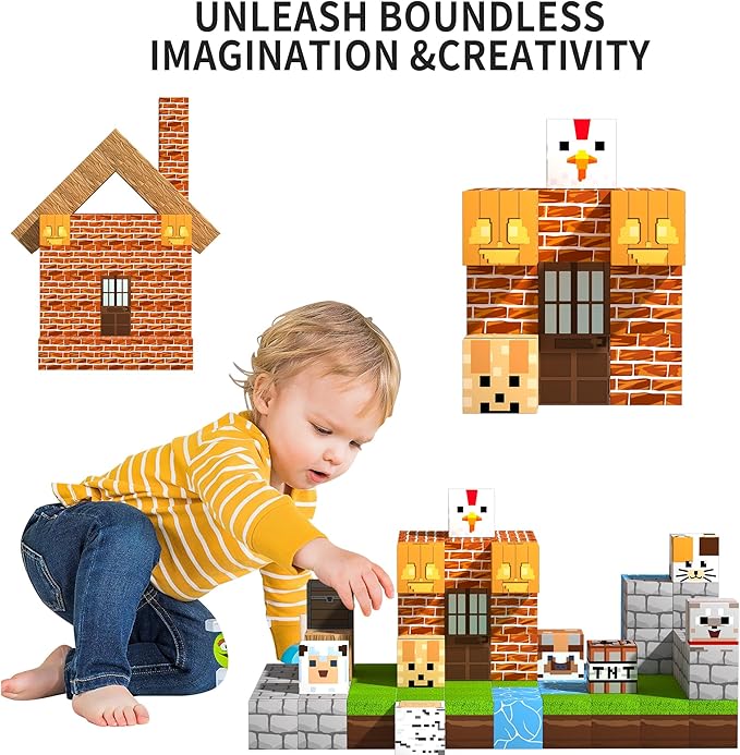 160PCS Magnetic Building Blocks Set - Creative Adventure Magnetic Building Cubes Playset for Kids 6-12, Build Forest House World STEM Magnet Building Toys for Boys Girls Birthday