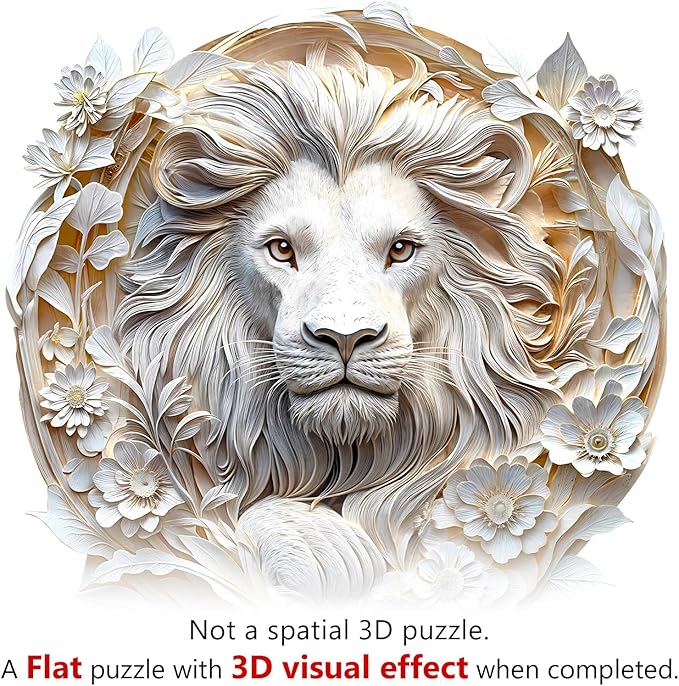 Wooden Puzzles for Adults, 3D Visual Effect Paper Lion Puzzle, Wood Puzzles Adult, Unique Animal Shape, Paper Sculpture Modern Art Puzzle, Gifts for Friend, Canvas Wall Art (L-13.4 * 13.2in-295 pcs)