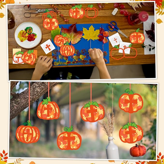 24 Sets Religious Pumpkin Crafts Kit DIY Tissue Paper Sign Crafts for Back to School Fall Harvest Thanksgiving Religious Christian Party Fun Home Actives