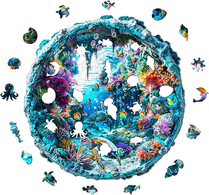Wooden Puzzle for Adults-Wooden Puzzle Unique Shape Advanced 3D Seabed Wooden Jigsaw Puzzle for Adults and Kids,Best Gift,Wood Puzzles,Challenge Wooden Jigsaw Puzzle (L-13.4 * 13.1in-290pcs)