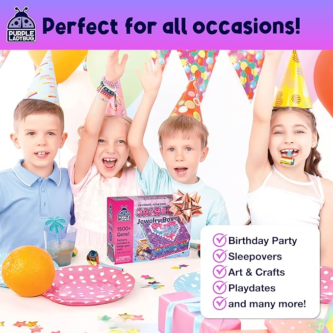 PURPLE LADYBUG DIY Jewelry Box Craft Kit for Girls Ages 4-12, Arts and Crafts for Kids, Creative Toys for Little Girls 6-8 Years Old, Birthday Gift for 5+ Year Old Girl, Mosaic Mermaid Unicorn Design