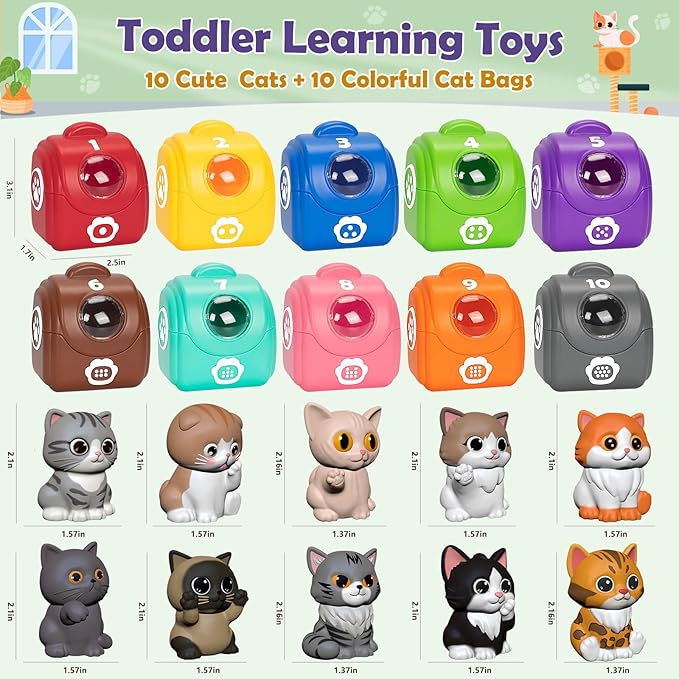 Learning Toys for 1 2 3 Year Old Boys Girls, 20 Pcs Cat Toys for Toddlers 1-3, Kitten Finger Puppet Games, Counting Matching Sorting Motor Educational Playset, Gifts for Baby Toddlers Age 12-18 Months