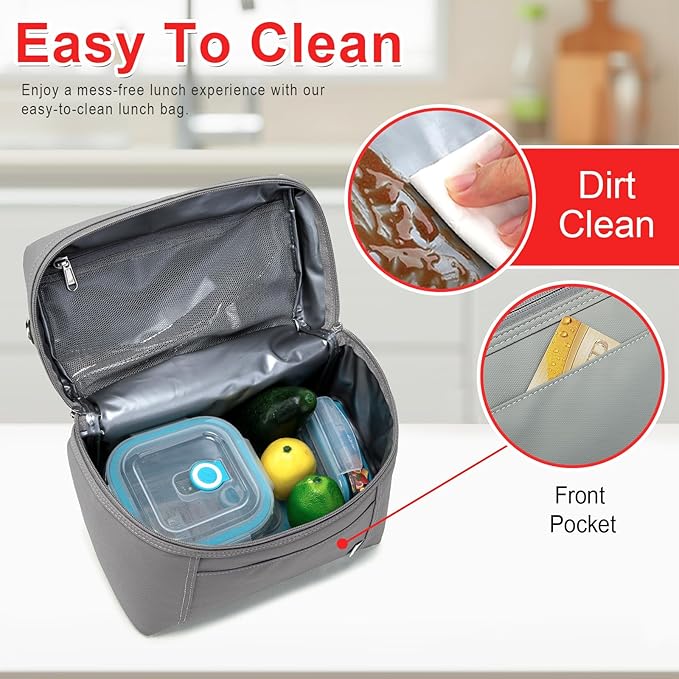 NOL Natural Organic Lifestyle Insulated Lunch Bags for Women Cooler Bag Lightweight Nylon Waterproof Lunch Box For Work (Cool gray, Medium(normal))