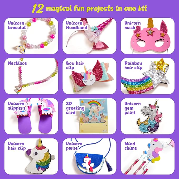 Unicorn Craft Kit for Girls - 12 Projects - Gifts for 5 Year Old Girl - Arts and Crafts for Kids 4-8 - Toys for Ages 5-7 - 4 5 6 7 8 Year Old Girl Birthday Gift - Unicorn Toys for Girls Age 4-6
