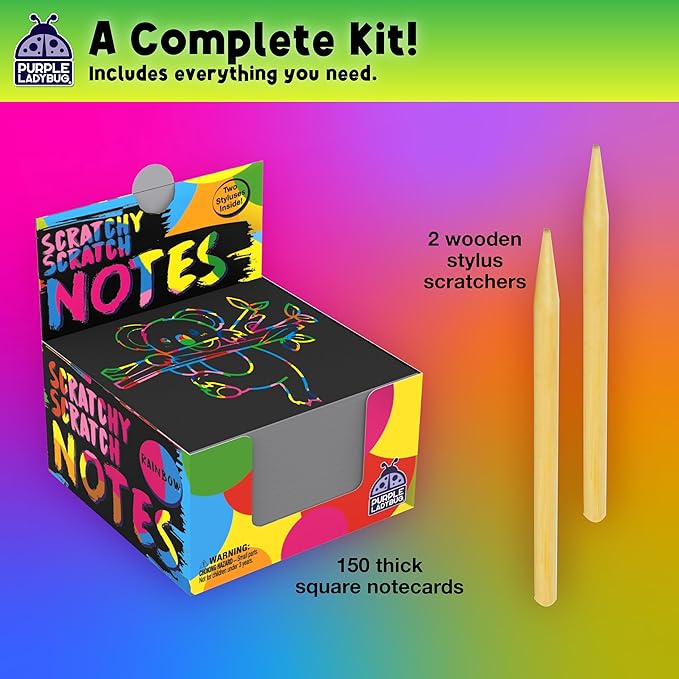PURPLE LADYBUG 150 Rainbow Scratch Art Mini Notes - Stocking Stuffers for Kids, Arts and Crafts Supplies, Fun & Colorful Scratch Paper for Girls, Kids & Teens Gift, Classroom School Supplies