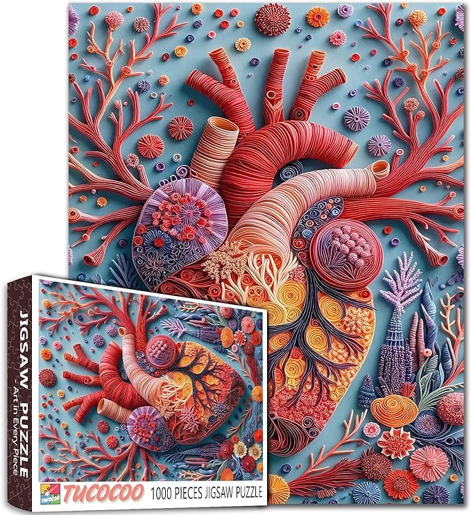Heart Anatomy 1000 Piece Jigsaw Puzzles for Adult Anatomical Human Heart with Coral Reef Painting Jigsaw Puzzle Body Oragn 1000 Pieces Puzzles Game Wall Decor DIY Craft Puzzle Art Gift(Colorful)