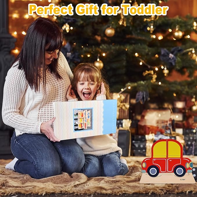 Wooden Puzzles for Toddlers 1-3, Toddler Puzzles Ages 2-4, Montessori Toys for 1-3+ Year Old Learning Educational Preschool Toys for Boys Girls (Vehicle Theme)