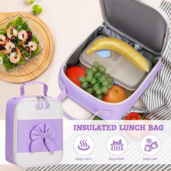 Backpack for Girls, 3PCS Girls Backpack for School with Lunch Bag Pencil Case, Cute Kids Teens Bookbag for Kindergarten Elementary Preschool Middle School (Purple)