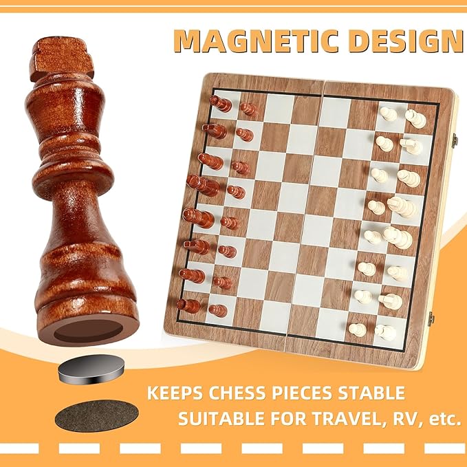 Chess Board Sets, 15 Inch Magnetic Chess Set for Adults & Kids, Checkers Board Game, Handmade Folding Chess Boards with 2 Extra Queens by Kiapeak