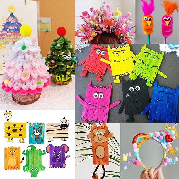 FUNZBO 2000Pcs+ Arts & Crafts Supplies Kits for Kids, DIY Craft Supplies for Toddlers Art Supply Tools Set Include Pipe Cleaners,Pom Poms and Feather, Crafts Birthday Gifts for Kid Girls Ages 4-8-12
