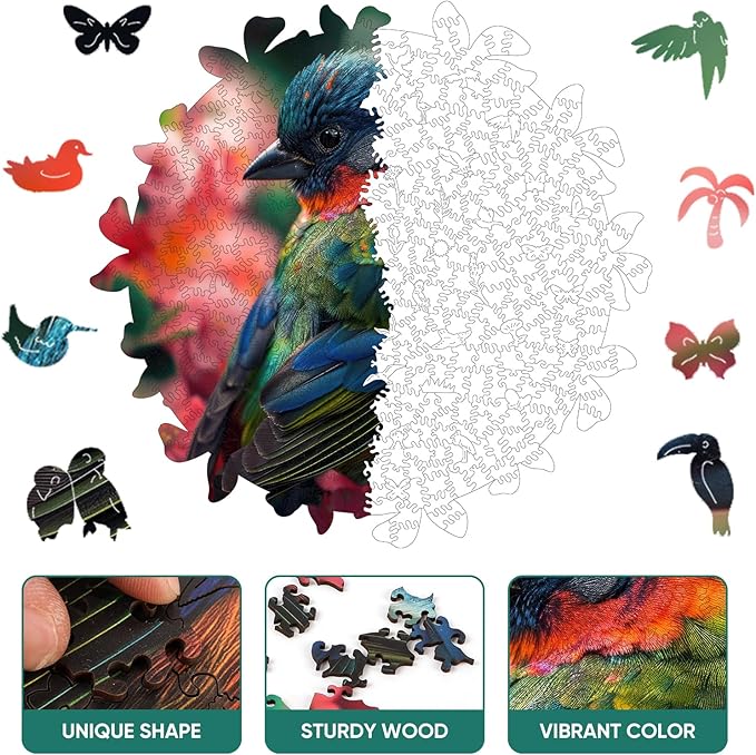 Wooden Puzzles for Adults, Bird Wooden Jigsaw Puzzles 500pcs,16.5x16.9in, Royal,Unique Shape Animal Adult Puzzles, Irregular Wood Puzzles Creative Gift for Adults Family Game