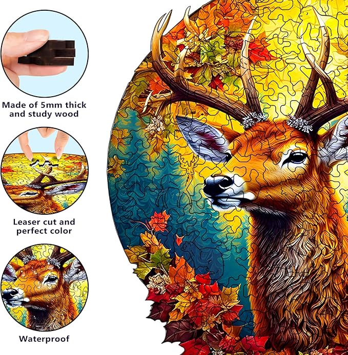 Wooden Puzzles for Adults, Unique Puzzles for Adults, Irregular Animal Shaped Wooden Jigsaw Puzzles, Creative Birthday Gift,11.8 x 9.1 inch, Deer