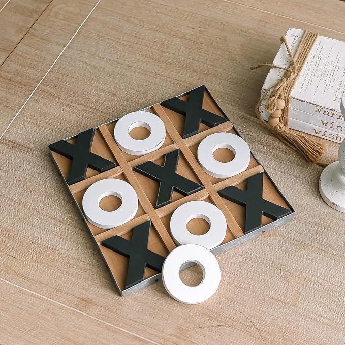 NIKKY HOME 12x12 Inch Large Tic Tac Toe Wood Board Game Classic Coffee Table Decor Decorative Wooden Travel Game for Family