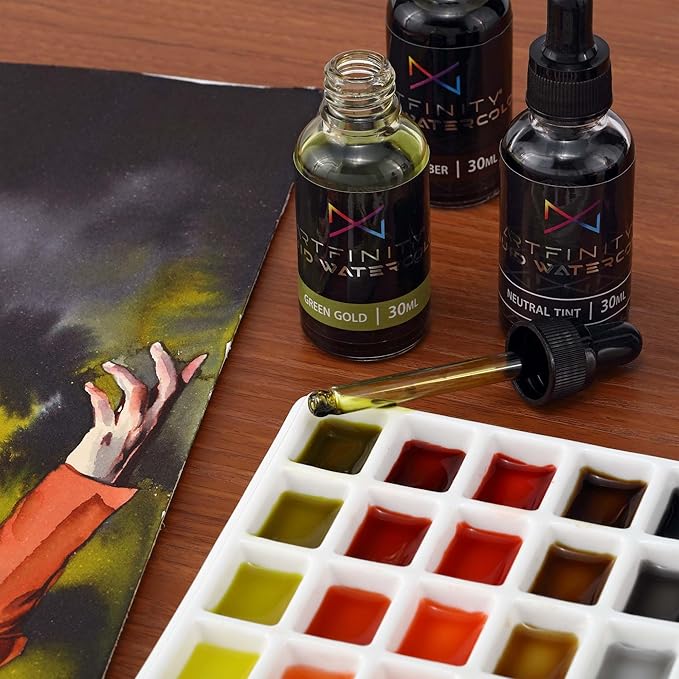 Artfinity Liquid Watercolor Paint 30 ml Bottles, Set of 24 Colors - Vibrant Dye-Based Liquid Watercolor w/Glass Pipette, Fast-Drying, Fine Art Paint for Calligraphy, Airbrushing & Traditional Art