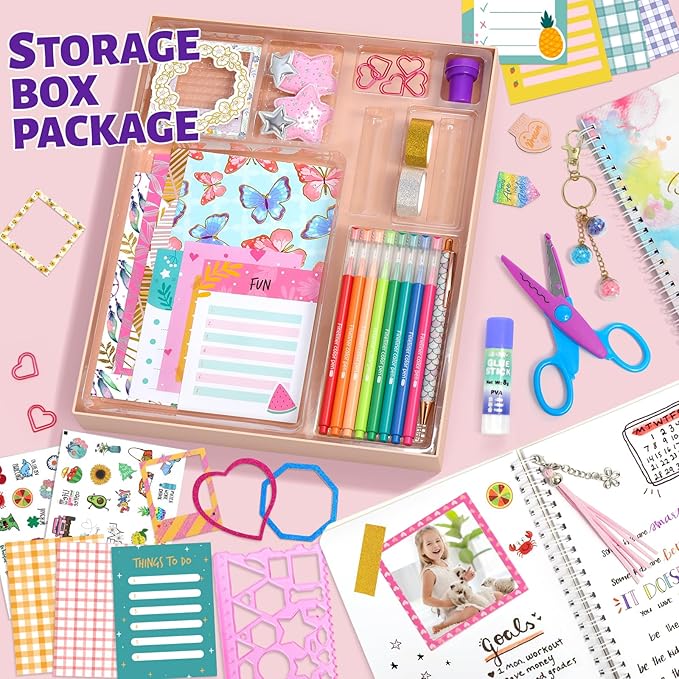 2-Pack DIY Journal Kit for Girls Ages 8-14 Year Old, Birthday Christmas Gifts for Teen Girls, 70+ Pcs Art & Crafts, Scrapbook & Diary Supplies Toy Set Trendy Stuff for Kids
