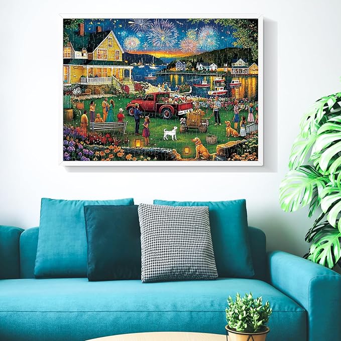 300 Piece Puzzle for Adults,Fun Summer Party Puzzle for Adults Kids Elderly,Large Piece Fireworks Puzzles for Kids Age 8-10 10-12,Challenging Fun Landscape Art Puzzle,Family Game Great Gift 20.5x15in