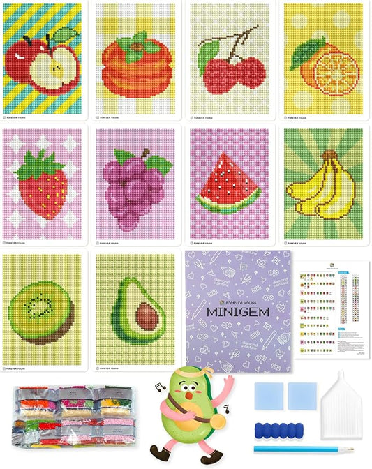 forever young Minigem Diamond Painting Kits Mini Diamond Art Kits, 10Pcs Small Diamond Art Kits for Adults 3-Hour Painting, Postcard-Style Resin Square Drill Diamond Painting Kits 5x7 Inch (Fruit)
