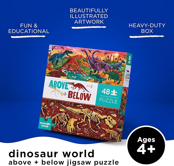 Crocodile Creek Above + Below 48-Piece Jigsaw Floor Puzzle - Fun Floor Puzzles for Kids Ages 4-8 - Dinosaur World - 27 x 20 inches Finished