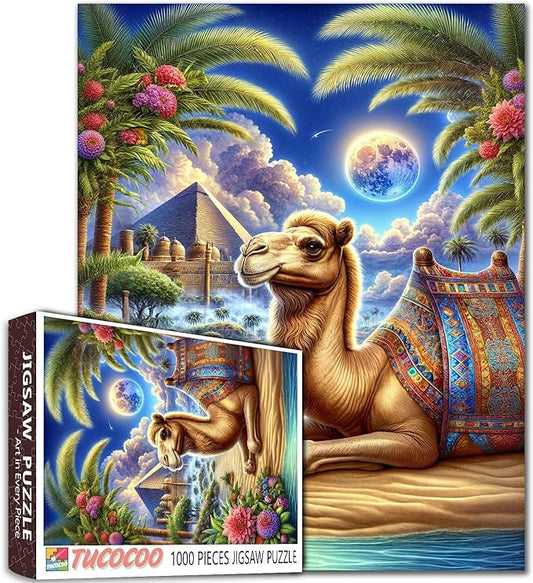 1000 Piece Jigsaw Puzzles for Adults Camel Desert Landscape Jigsaw Puzzle Fantasy 1000 Pieces Puzzles for Game Desert Pyramid Wall Decor DIY Craft 27 x 20 Inches Love Camel Puzzle