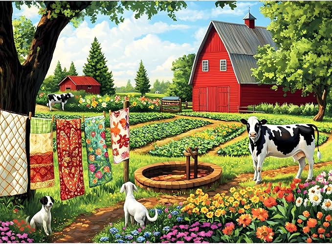 300 Piece Puzzles for Adults,Farm Puzzle 300 Pieces,Summer Cow Jigsaw Puzzles 300 Piece for Adults Children Seniors,Challenging Puzzles Family Activity Game Nights Gift Toy 20.5x15 in
