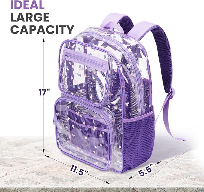 Transparent Bag - Purple Clear Backpack for School and Stadium Events, Suitable for Girls and Boys