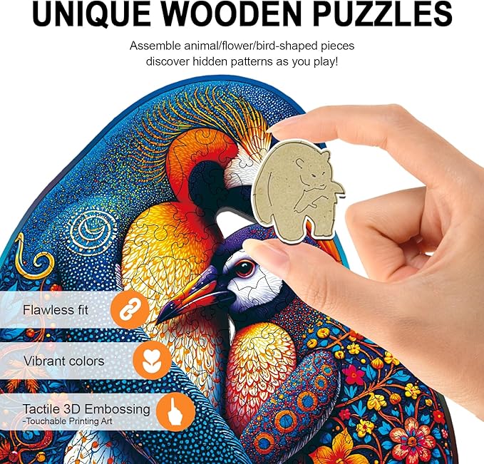 Wooden Puzzles for Adults Penguin Family Puzzle - Laser-Cut Unique Shaped Stress Relief Jigsaw Puzzle, Wall Art Home Decor Gift for Family (11.2"×10.2" 200pcs)