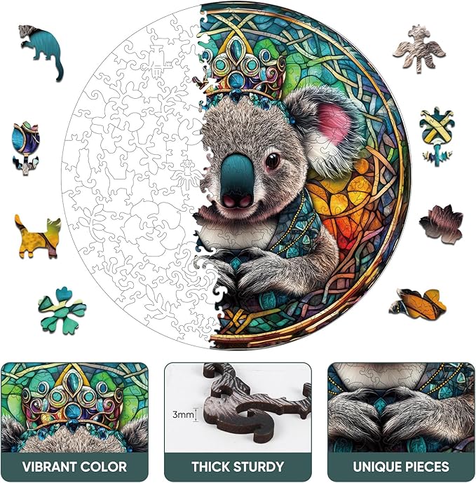 Wooden Jigsaw Puzzle, 200 Pcs Unique 3D Shape Jigsaw Puzzles, Wood Puzzle Gift Box Packing, Medium Size Letter, Creative Gift for Adults and Kids, Fun Challenging (200PCS, Koala)