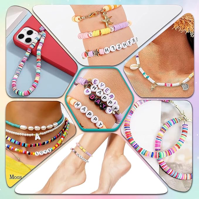 Clay Beads Arts and Crafts Kit for Jewelry Making, With Smiley Letter Beads, Gifts for Girls Age 6-12