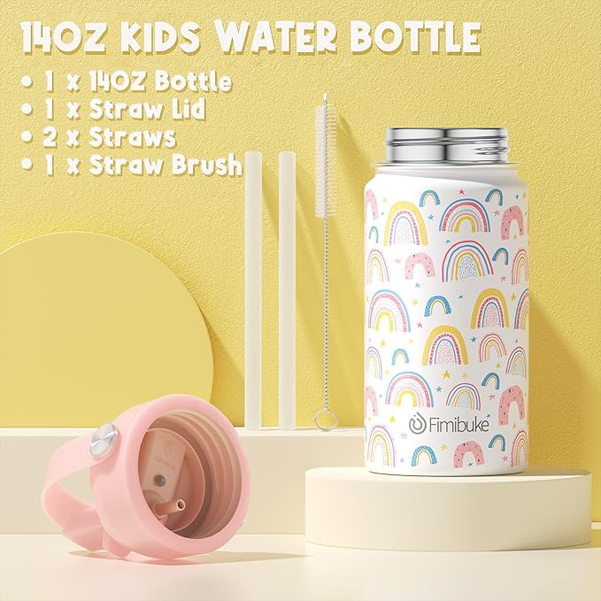 Fimibuke Kids Bento Lunch Box with 4 Compartments, Insulated lunch Bag, Stainless Steel Insulated Water Bottle, Ice Pack & Utensils Set, Birthday Gifts for Ages 3-12 Back to School Toddler Girls Boys