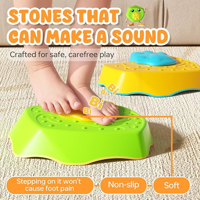 HIROSE Voiced Stepping Stones for Kids, 5pcs Durable Non-Slip Balance Stones, Promoting Children's Coordination and Motor Skills, Indoor & Outdoor Toys, Obstacle Course, Gifts for 3+