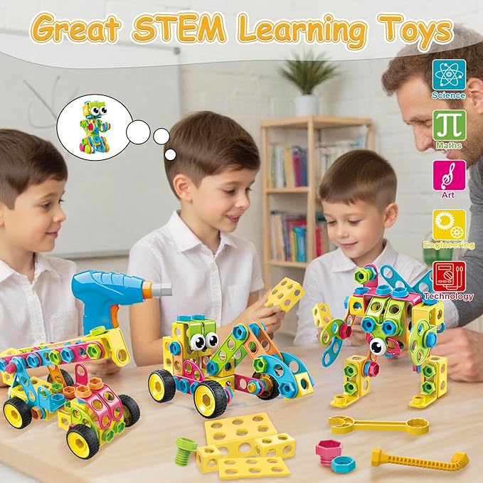 199PCS Building Blocks STEM Toys for 3 4 5 6 7 8+ Year Old Boy Girl Birthday Gifts Preschool Educational Building Toys for Kids Ages 3-5 4-8 5-7 6-8 Erector Sets Stem Kits Activities Creative Games