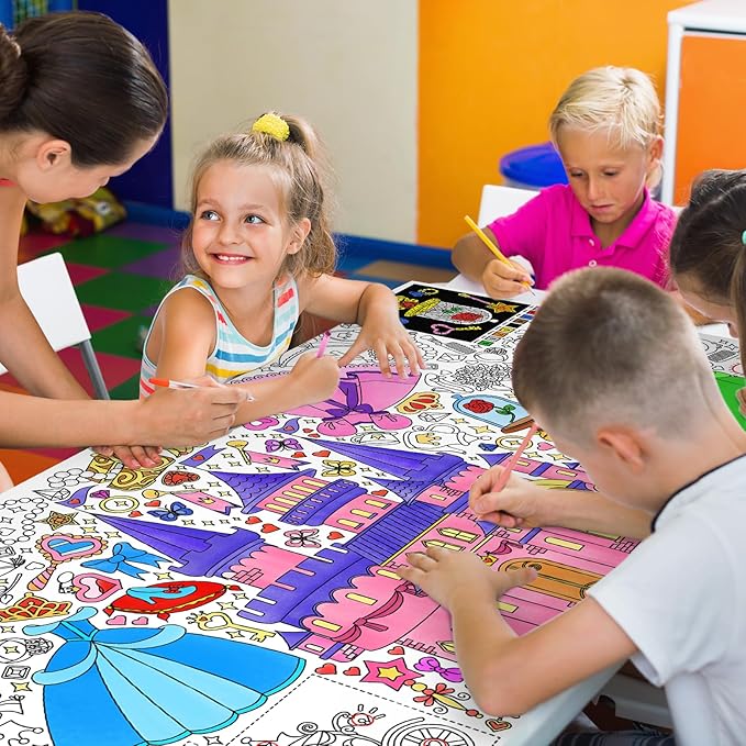 Gatherfun Princess Party Giant Coloring Poster - 31.5x 72 Inches - Versatile Classroom Wall Décor & Princess Birthday Activity - Princess Poster or Table Cover for School Parties and Special Events